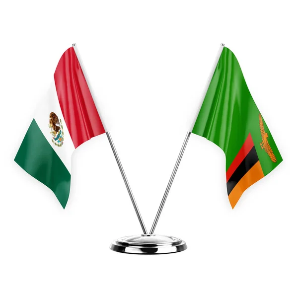 Two Table Flags Isolated White Background Illustration Mexico Zambia — Fotografia de Stock