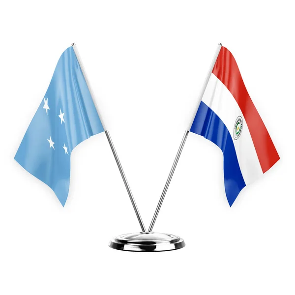 Two Table Flags Isolated White Background Illustration Micronesia Paraguay — Stockfoto