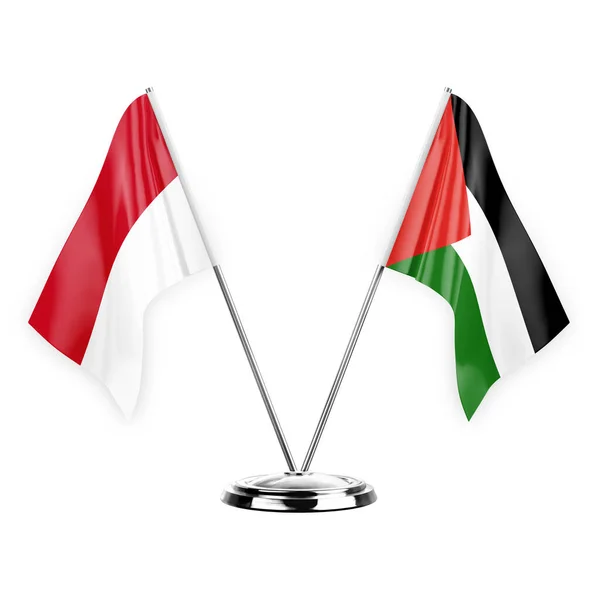 Two Table Flags Isolated White Background Illustration Monaco Palestine — Zdjęcie stockowe