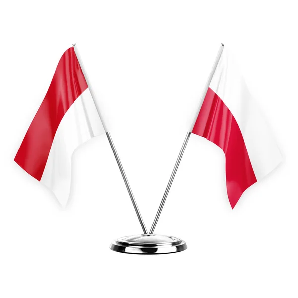 Two Table Flags Isolated White Background Illustration Monaco Poland — Stockfoto