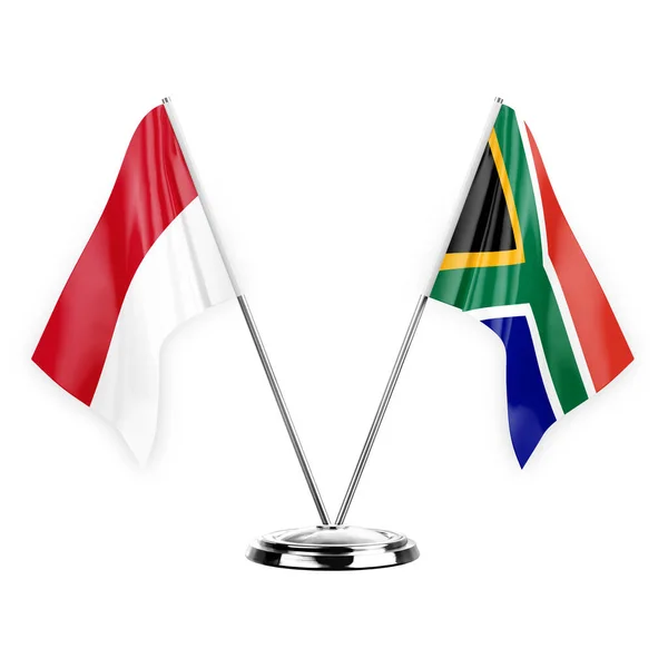 白い背景の3Dイラストに隔離された2つのテーブルフラグ モナコと南アフリカ — ストック写真