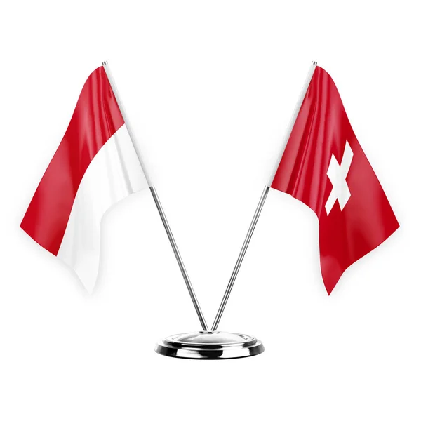 Dos Banderas Mesa Aisladas Sobre Fondo Blanco Ilustración Mónaco Suiza —  Fotos de Stock