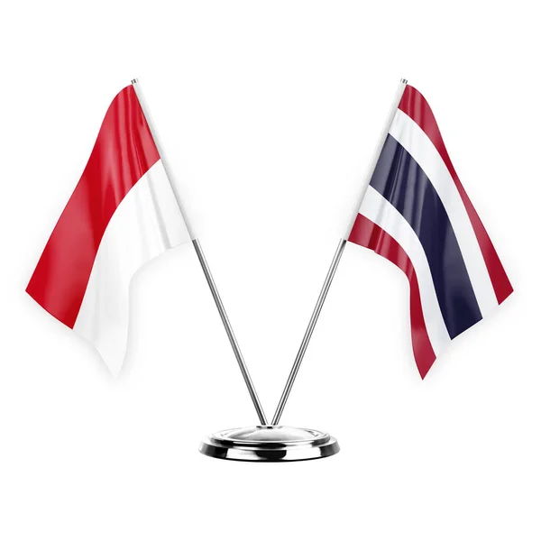Dos Banderas Mesa Aisladas Sobre Fondo Blanco Ilustración Mónaco Tailandia — Foto de Stock