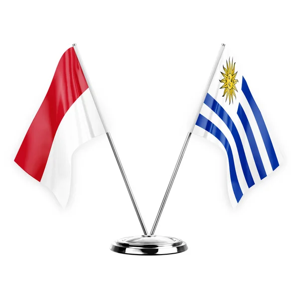 Two Table Flags Isolated White Background Illustration Monaco Uruguay — Stockfoto