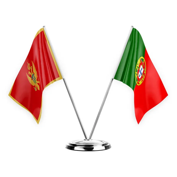 Two Table Flags Isolated White Background Illustration Montenegro Portugal — Stok fotoğraf