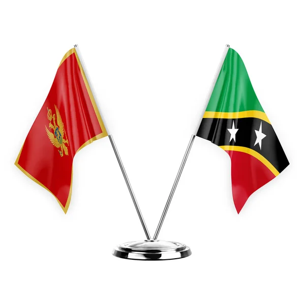 Two Table Flags Isolated White Background Illustration Montenegro Saint Kitts — Zdjęcie stockowe