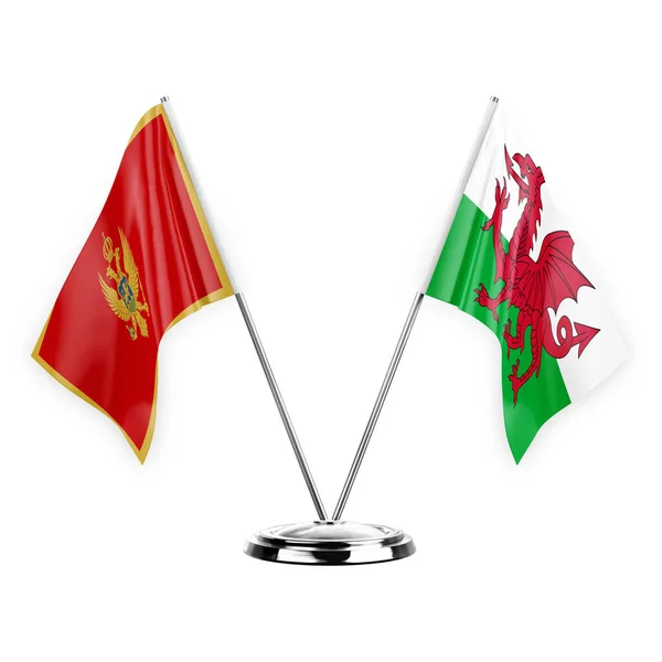 Two Table Flags Isolated White Background Illustration Montenegro Wales — 图库照片