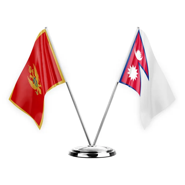 Two Table Flags Isolated White Background Illustration Montenegro Nepal —  Fotos de Stock