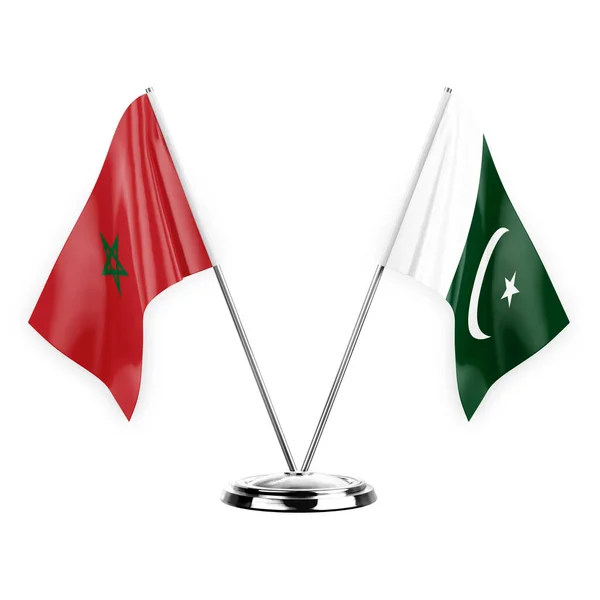 Two Table Flags Isolated White Background Illustration Morocco Pakistan — Stock Fotó