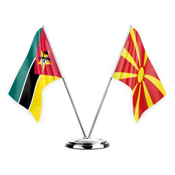 Two Table Flags Isolated White Background Illustration Mozambique North Macedonia — Zdjęcie stockowe