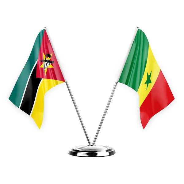 Two Table Flags Isolated White Background Illustration Mozambique Senegal — Stock Photo, Image