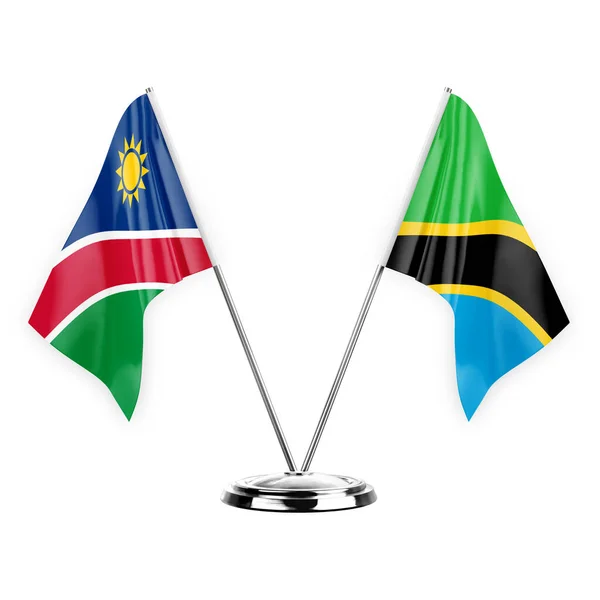 Two Table Flags Isolated White Background Illustration Namibia Tanzania — Fotografia de Stock