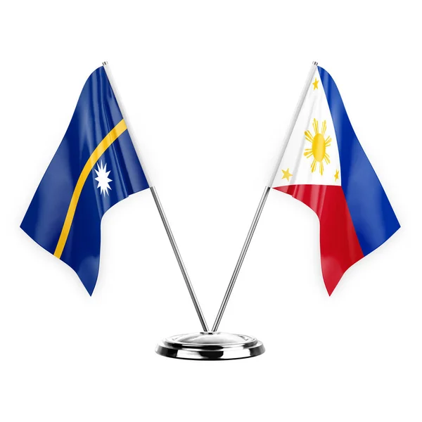 Two Table Flags Isolated White Background Illustration Nauru Philippines — Zdjęcie stockowe