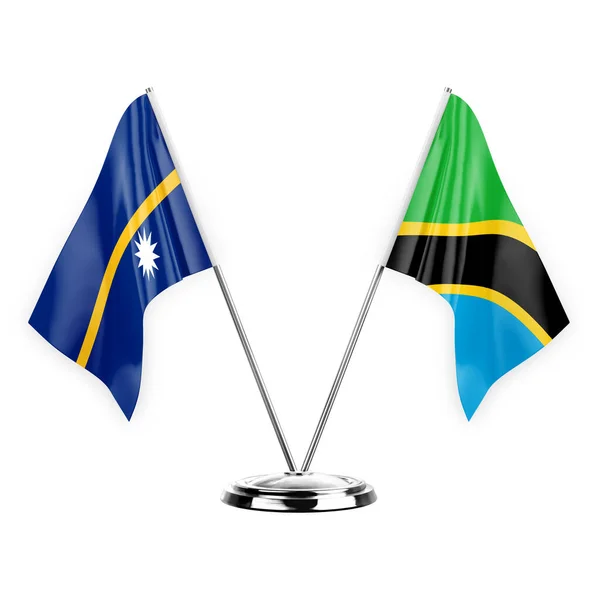 Two Table Flags Isolated White Background Illustration Nauru Tanzania — стоковое фото