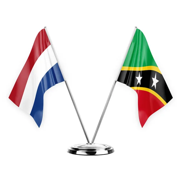 Two Table Flags Isolated White Background Illustration Netherlands Saint Kitts — Foto Stock