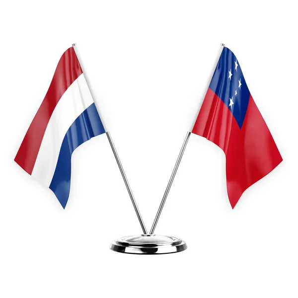 Two Table Flags Isolated White Background Illustration Netherlands Samoa — Stockfoto