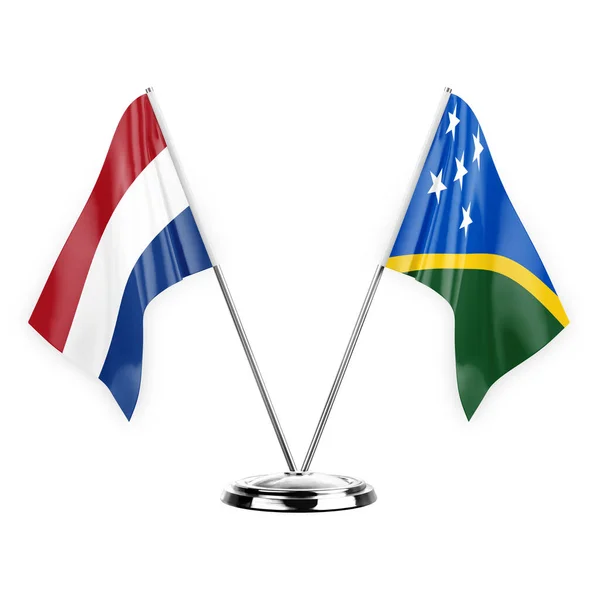 Два Столові Прапори Ізольовані Білому Тлі Ілюстрація Нідерланди Соломонові Острови — стокове фото