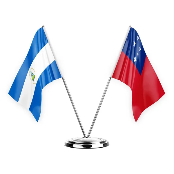 Two Table Flags Isolated White Background Illustration Nicaragua Samoa — Stockfoto