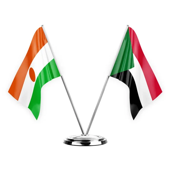 Two Table Flags Isolated White Background Illustration Niger Sudan — Stock Fotó