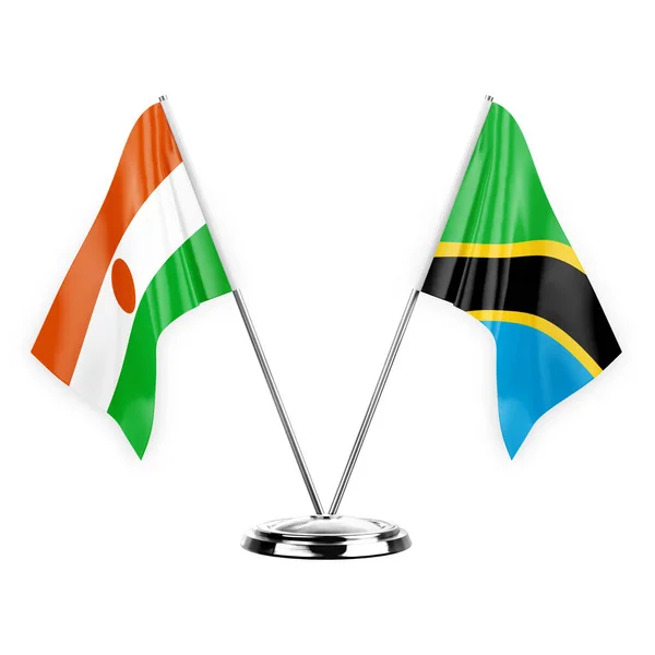Two Table Flags Isolated White Background Illustration Niger Tanzania — стоковое фото