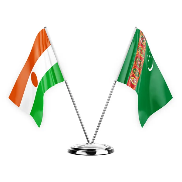 Two Table Flags Isolated White Background Illustration Niger Turkmenistan — Fotografia de Stock