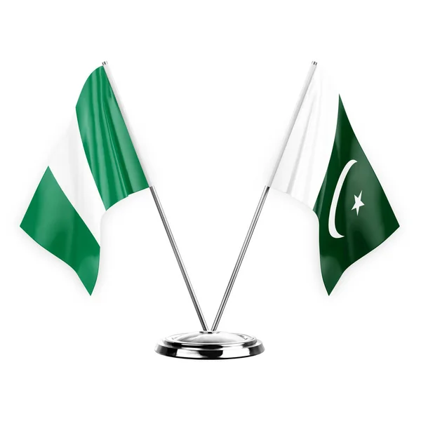 Two Table Flags Isolated White Background Illustration Nigeria Pakistan — стоковое фото
