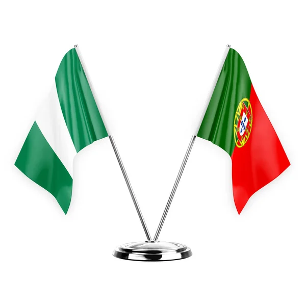 Two Table Flags Isolated White Background Illustration Nigeria Portugal — Stok fotoğraf