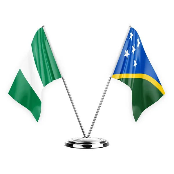 Two Table Flags Isolated White Background Illustration Nigeria Solomon Islands — Stockfoto