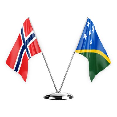 Two table flags isolated on white background 3d illustration, norway and solomon islands