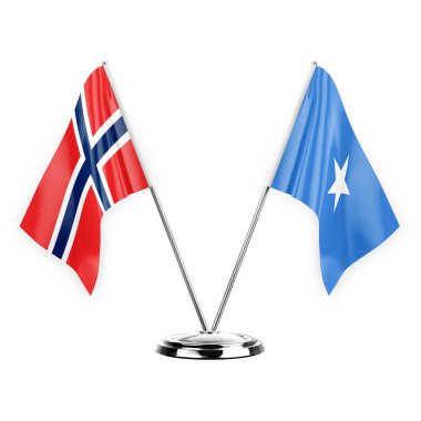 Two table flags isolated on white background 3d illustration, norway and somalia