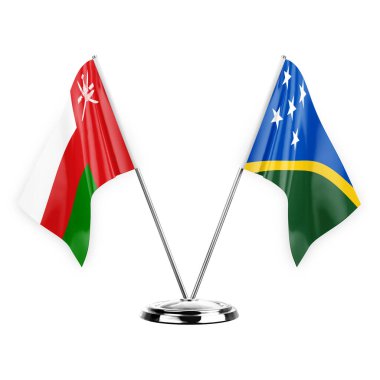 Two table flags isolated on white background 3d illustration, oman and solomon islands