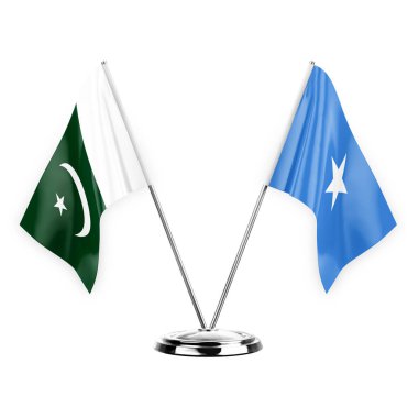 Two table flags isolated on white background 3d illustration, pakistan and somalia