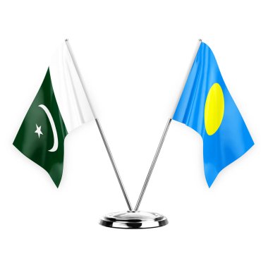 Two table flags isolated on white background 3d illustration, pakistan and palau