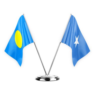 Two table flags isolated on white background 3d illustration, palau and somalia