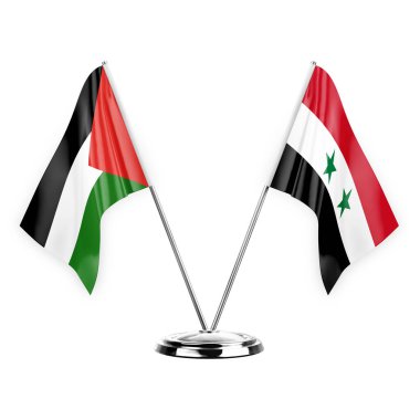 Two table flags isolated on white background 3d illustration, palestine and syria