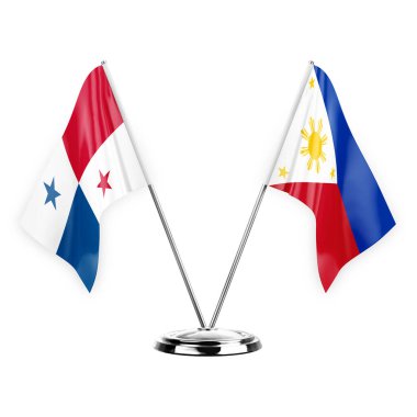 Two table flags isolated on white background 3d illustration, panama and philippines