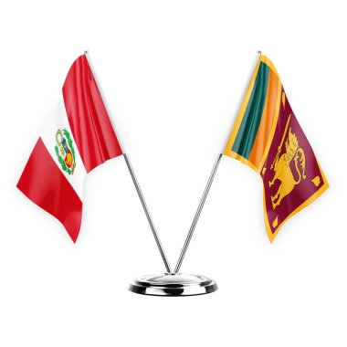 Two table flags isolated on white background 3d illustration, peru and sri lanka