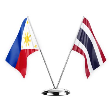 Two table flags isolated on white background 3d illustration, philippines and thailand