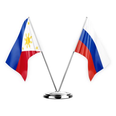 Two table flags isolated on white background 3d illustration, philippines and russia