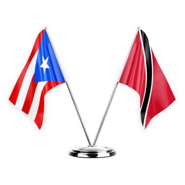 Two table flags isolated on white background 3d illustration, puerto rico and tobago