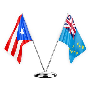 Two table flags isolated on white background 3d illustration, puerto rico and tuvalu