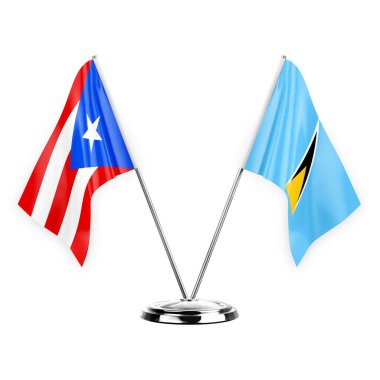 Two table flags isolated on white background 3d illustration, puerto rico and saint lucia