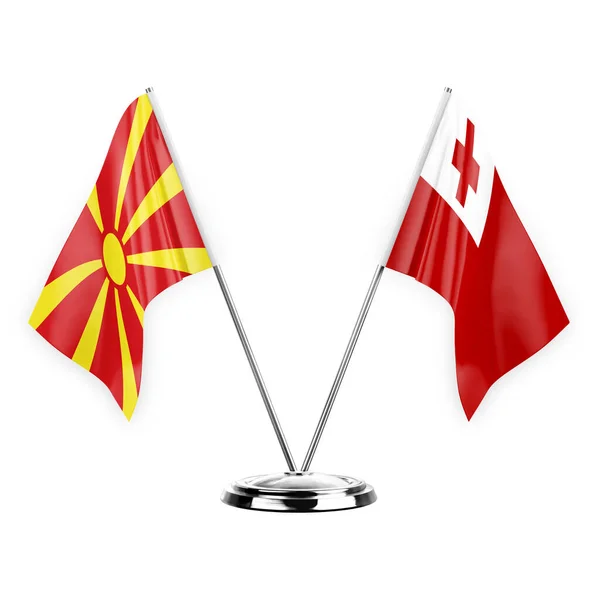 Two Table Flags Isolated White Background Illustration North Macedonia Tonga — Foto de Stock