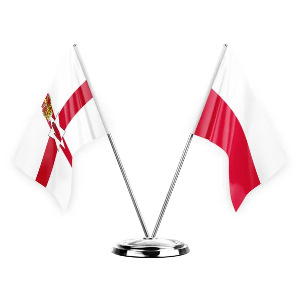 Two Table Flags Isolated White Background Illustration Northern Ireland Poland — Stockfoto