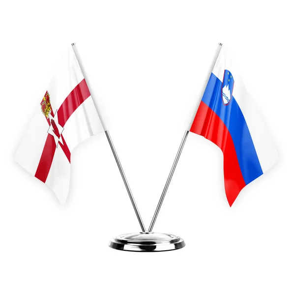 Two Table Flags Isolated White Background Illustration Northern Ireland Slovenia — Stock Photo, Image