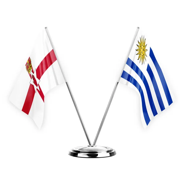 Two Table Flags Isolated White Background Illustration Northern Ireland Uruguay — Fotografia de Stock