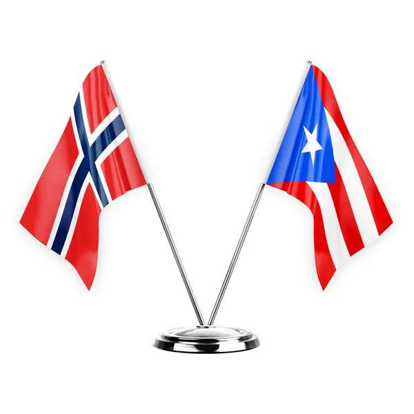 Two Table Flags Isolated White Background Illustration Norway Puerto Rico — Stockfoto