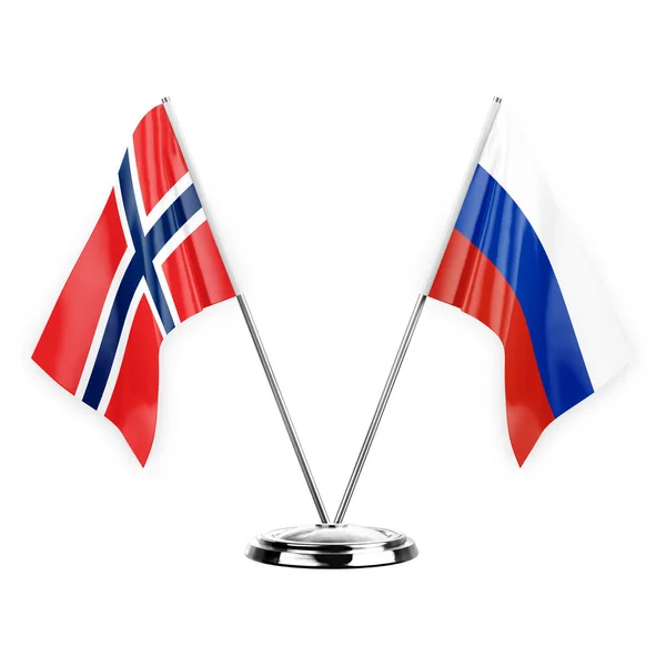Two Table Flags Isolated White Background Illustration Norway Russia — стоковое фото