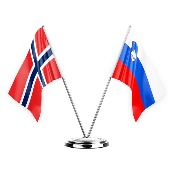 Two Table Flags Isolated White Background Illustration Norway Slovenia — стоковое фото