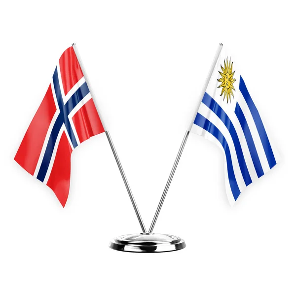 Two Table Flags Isolated White Background Illustration Norway Uruguay — ストック写真